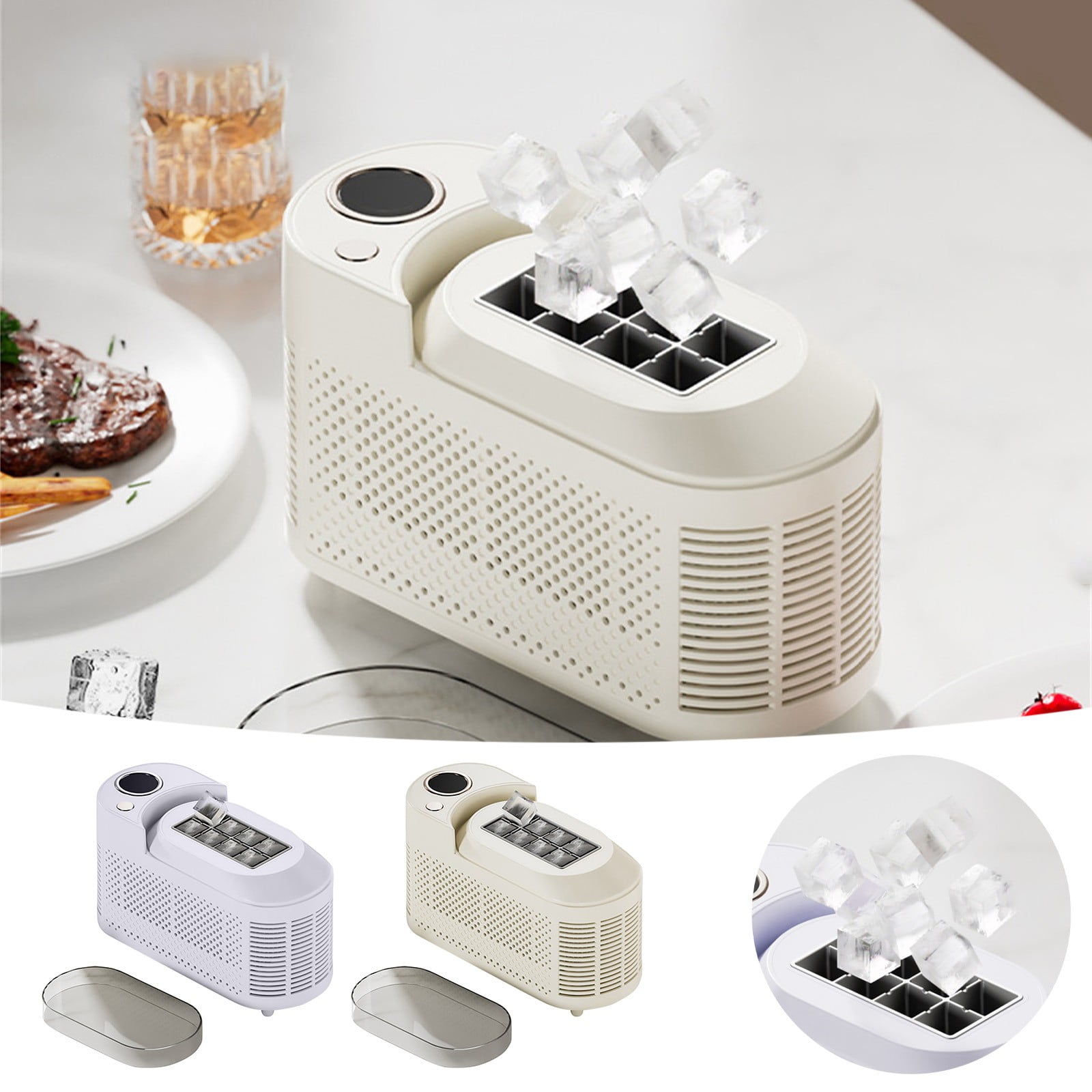 Mini Ice Maker for Countertop - Fast 10-Minute Ice Cube Machine with 12V DC Adapter, Portable for Camping/Cars/Parties - Makes 8 Cubes per Batch