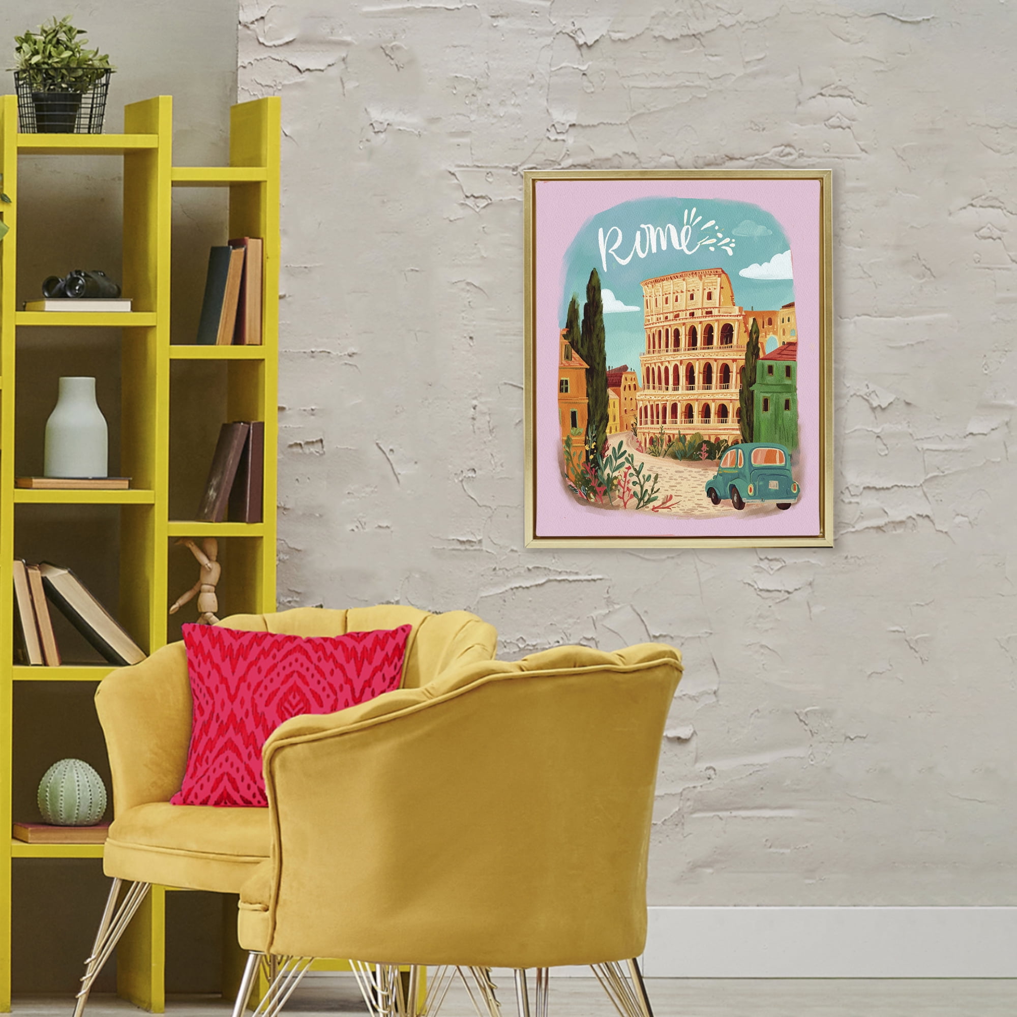 Rome Travel Spot Architecture Gold Framed Floater Canvas Wall Art, design by Yen