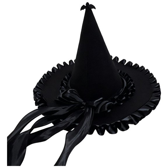 Hsqqdc Women Velvet Ruffled Pointer Hat Ribbon Bow Dark Fantasy Masquerade Festival Headwear