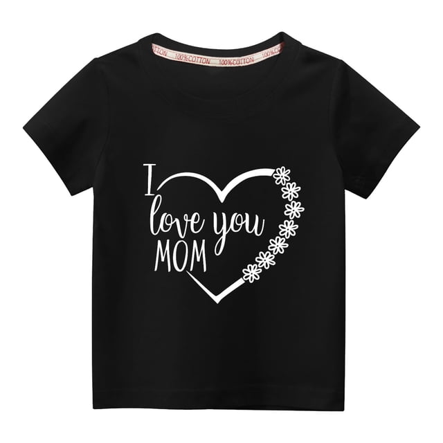 Pisexur Mode Mignon pour Tout-Petits Garçons Filles Couleur Unie Col Rond Saint-Valentin Imprimé Cœur Manches Courtes