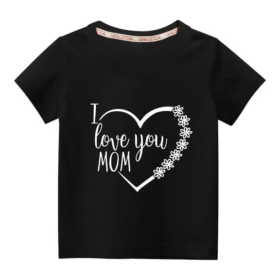 Wavsuf Kids Short Sleeve T-Shirt Solid Printed Casual Summer Black Shirts Size 5 Years