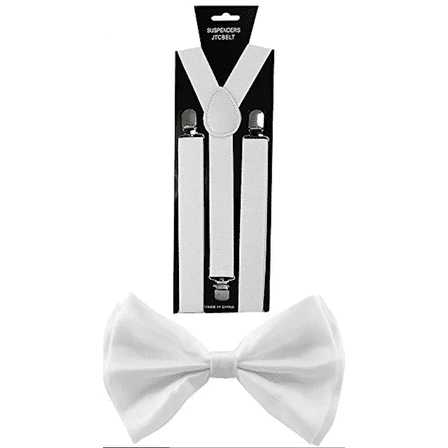 Cc Adjustable White Suspenders and Bow Tie Set, 2-Piece Wedding Outfit
