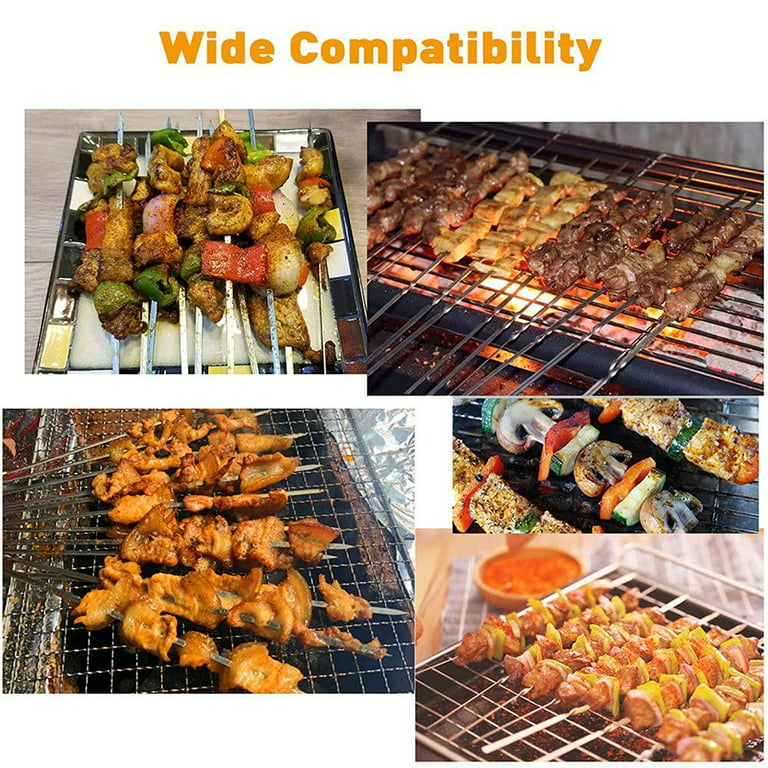 Bbq Skewers Stainless Steel Flat Skewers, Bbq Iron Skewers For Lamb Skewers,  Skewers For Grilled Meat Skewers, Super Easy To Use Bbq Essential Halloween  Christmas Party Favors, Kitchen Accessories Cookware Barbecue Tool