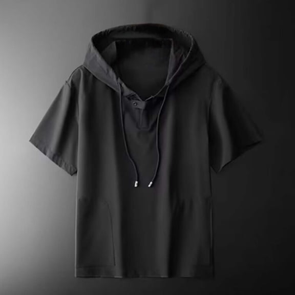 Aobny Solid Tees Pocket Oversized Mens T-Shirt Short Sleeve Big & Tall Hooded Mens Work Shirts,Black,L