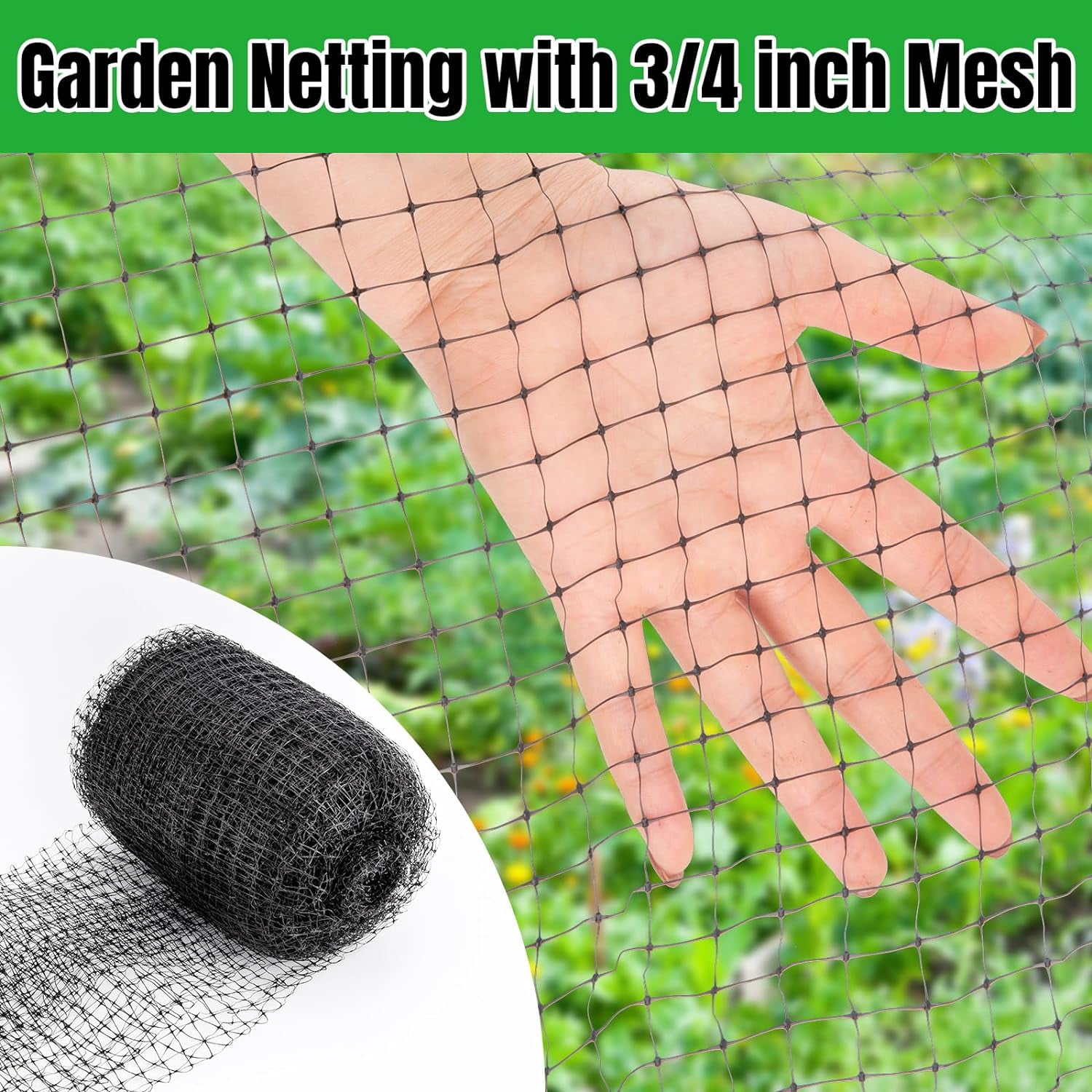 Bird Netting 5 x 100 FT Heavy Duty Garden Netting Deer Fence Netting Pest Barrier for Protect Fruit Trees, Plants and Vetables Against Birds, Deer, Squirrels, Black