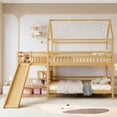 thumbnail image 3 of URTR Full Over Full House-shaped Bunk bed with Slide, Storage Stairs and Guardrail, Wooden Full Size Playhouse Bunk Bedframe for Bedroom, Two Placement Methods, Noise-free Design, Natural, 3 of 9