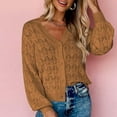 thumbnail image 5 of Lovskoo Short Cardigan Sweaters for Women Long Sleeved Crochet Shawl Front Open V-Neck Button Down Knit Tops Khaki, 5 of 7