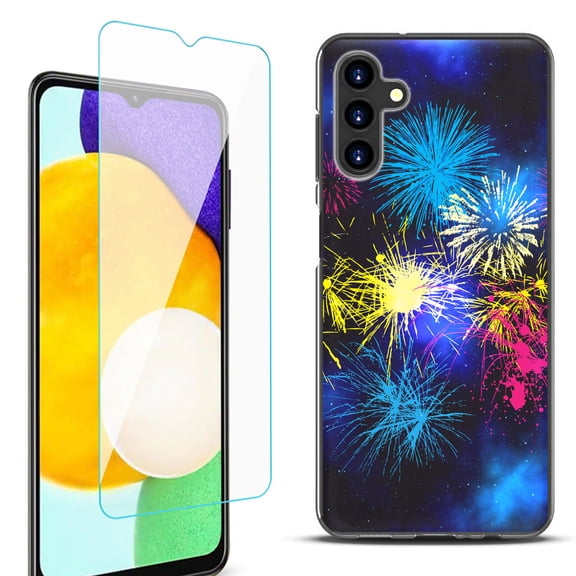 Slim-Fit Protective Fashion Phone Case (Black) for Samsung Galaxy A13 5G, with Tempered Glass Screen Protector, by OneToughShield ® - Fireworks