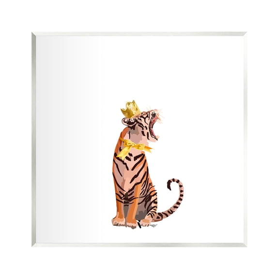 Stupell Industries Royal Tiger with Crown Animals & Insects Painting Unframed Art Print Wall Art, 12 x 12