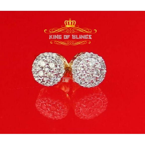 King of Bling's 10K Real Yellow Gold Real Diamond 0.50CT Men's/Women's Stud Round Earrings