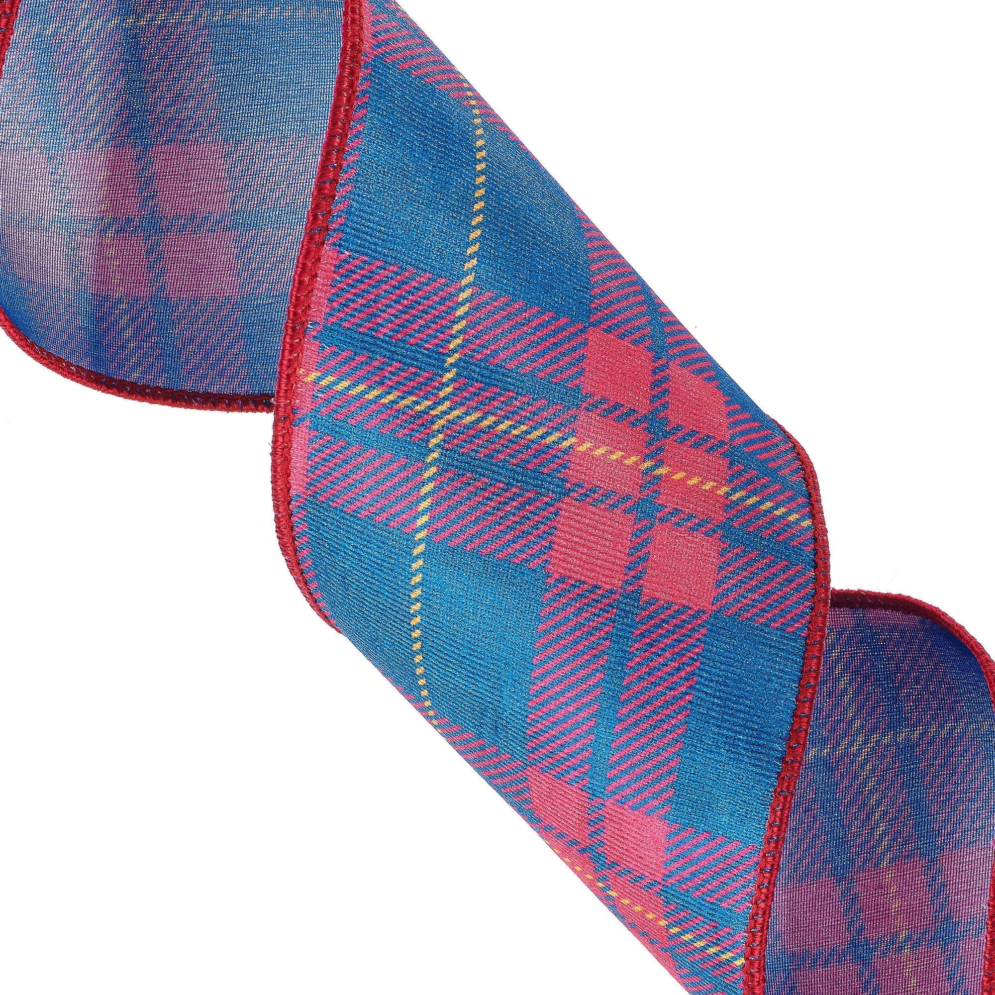 Vickerman 4" x 10 Yards Blue/Red Plaid Wired Edge Christmas Ribbon.