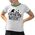 thumbnail image 2 of Crafty Witch Ringer Tee Shirt Unisex Medium White/Kelly Green, 2 of 5