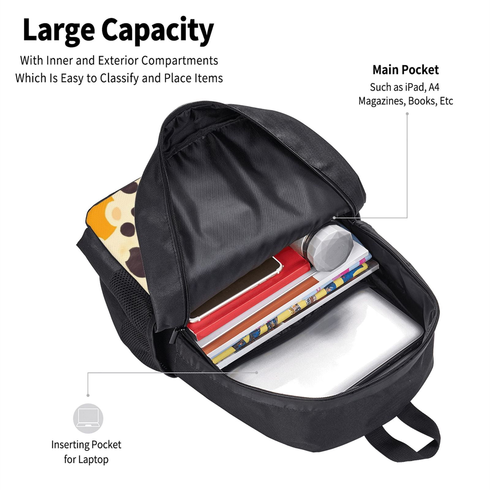 Large Capacity Backpack 16.5×12.5×5.5in Widened Shoulder Strap Design Main Bag Large Top Handle Belt Adjustable Shoulder Strap Milk Cow Print Style Sienna_3