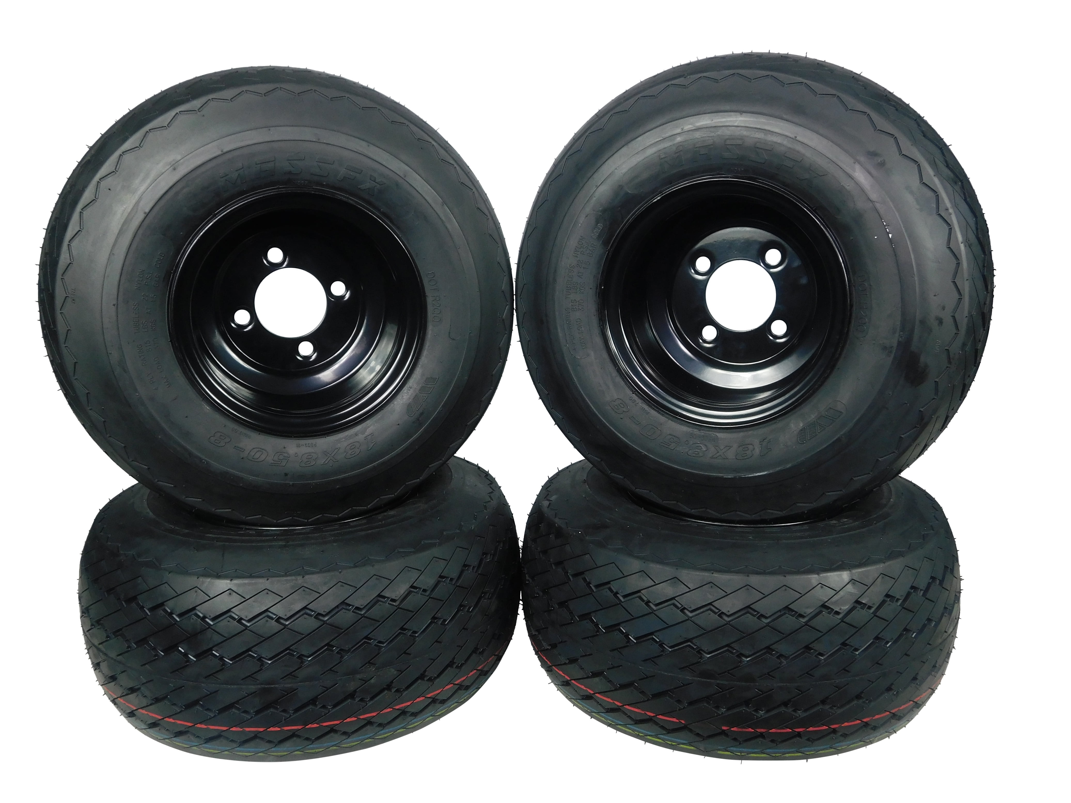 MASSFX Wheel Tire Combo 18x8.58 Golf Cart Tire Black 4/4 Rim 4PACK