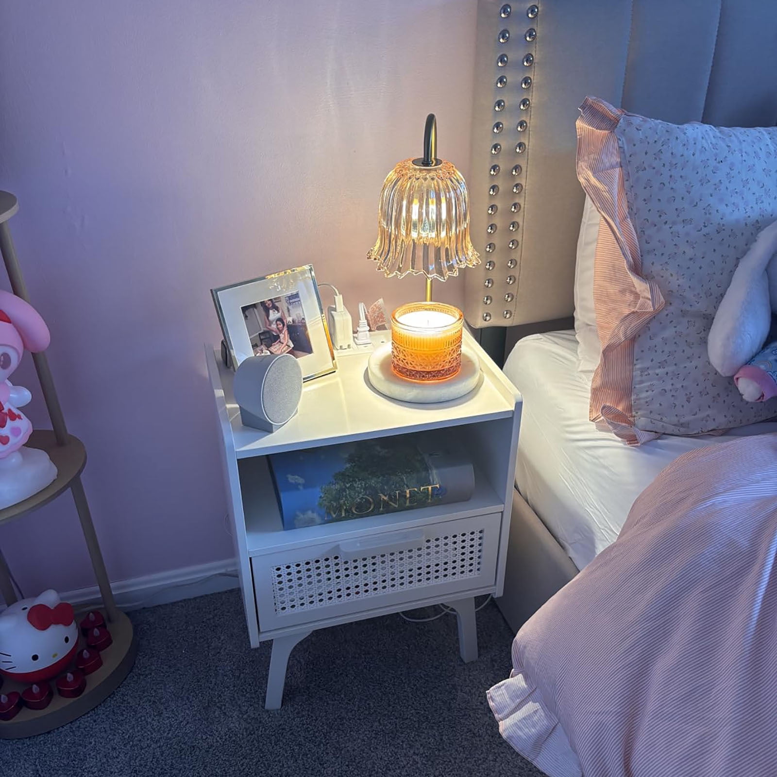 Farmhouse Nightstand with Storage Shelf & Drawer Bedside Tables End Table for Bedroom Modern Wood Side Table Living Room,White