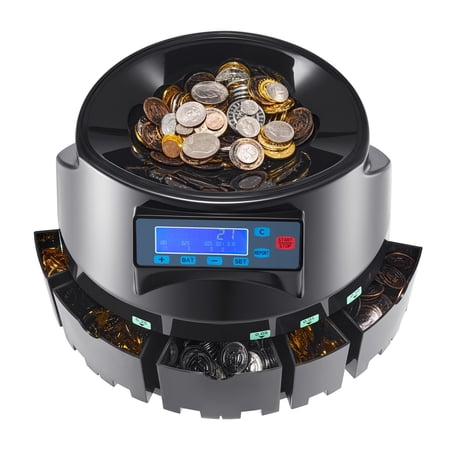 High-Speed Coin Counter & Sorter - 300 Coins/min, Wrapper Roller, LCD Screen for USD Coins