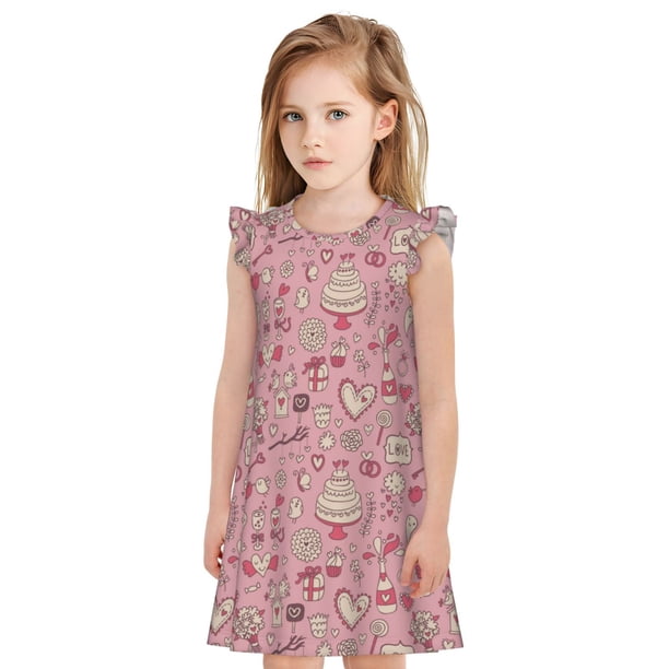 Fotbe Cute Love Vestido de Dormir para Niñas de 3 a 10 Años, Mangas Cortas, Estilo Princesa, Pijama Camisón con Mangas Voladas-XX-Large