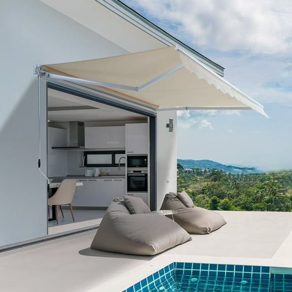 9.7' × 8.2' Retractable Awning Patio Outdoor Sunshade Shelter UV Protection Waterproof, Beige