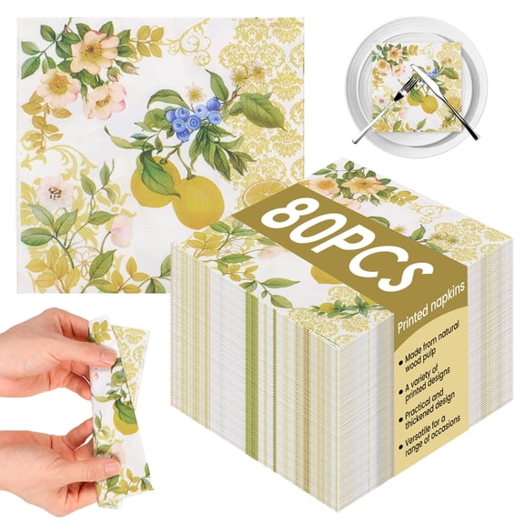 Threns 80Pcs Decoupage Napkins, Floral Printed Napkins Decorative Decoupage Toile Napkin Floral Cocktail Napkin for Birthday Wedding Holiday Party, 6.5 x 6.5 in
