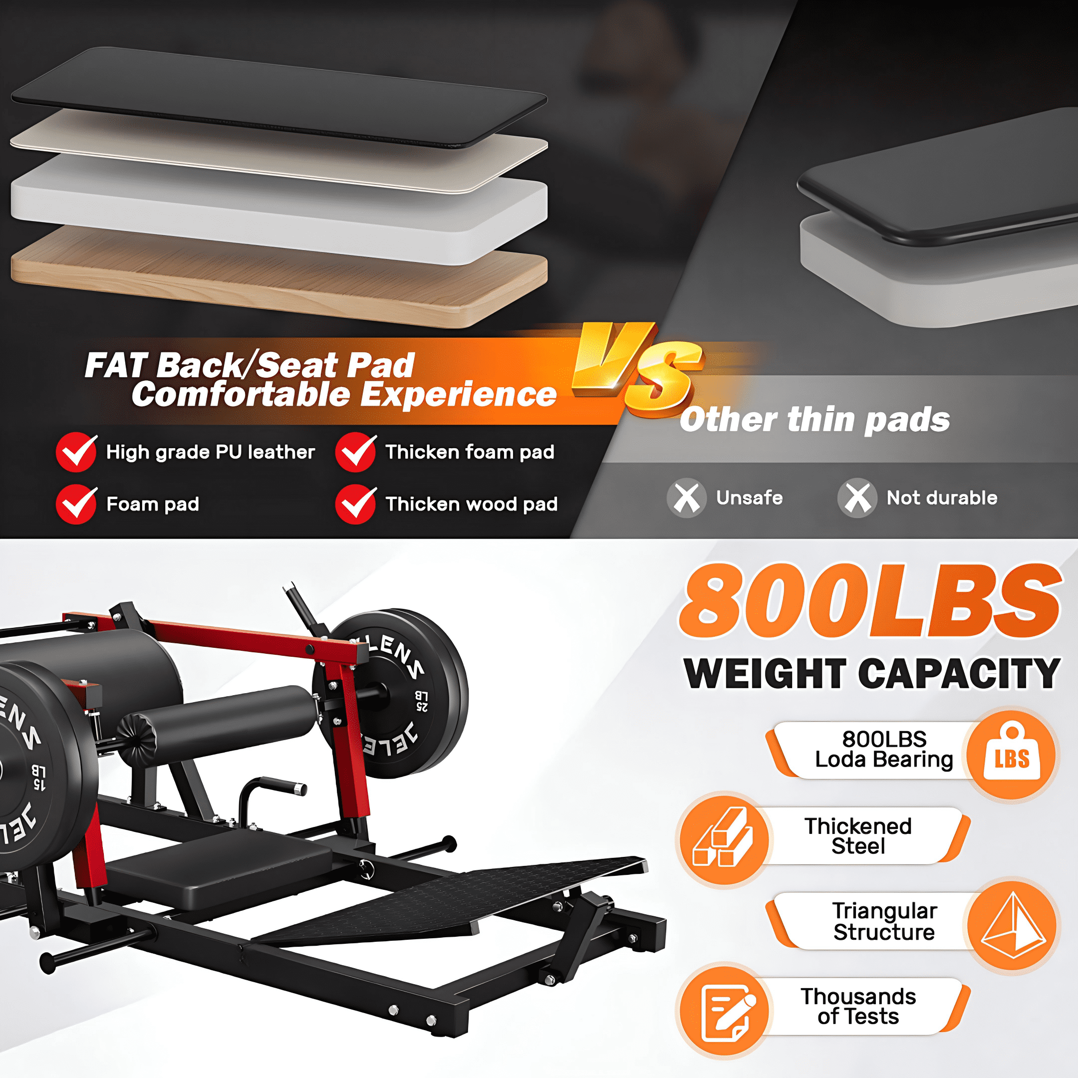 Glute Bridge & Hip Thrust Machine, 800LBS Glute Bridge Machine with Weight Holder,Duty Glute Bridge Adjustable Footboard for Glute Muscles Building and Butt Shaping