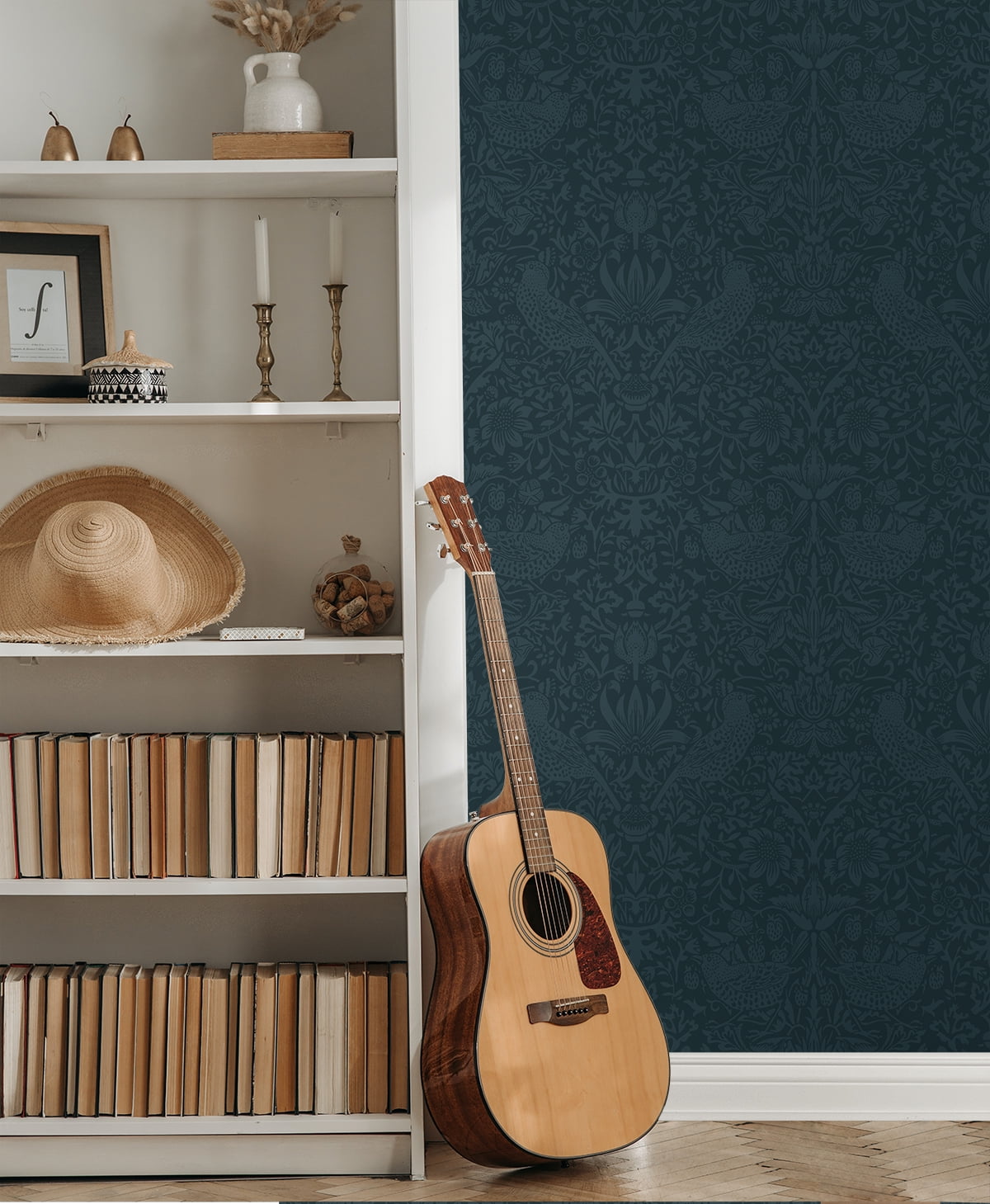 Seabrook Designs Slate Blue Tonal Bird Garden Prepasted Wallpaper - 20.9 in. W x 33 ft. L Roll