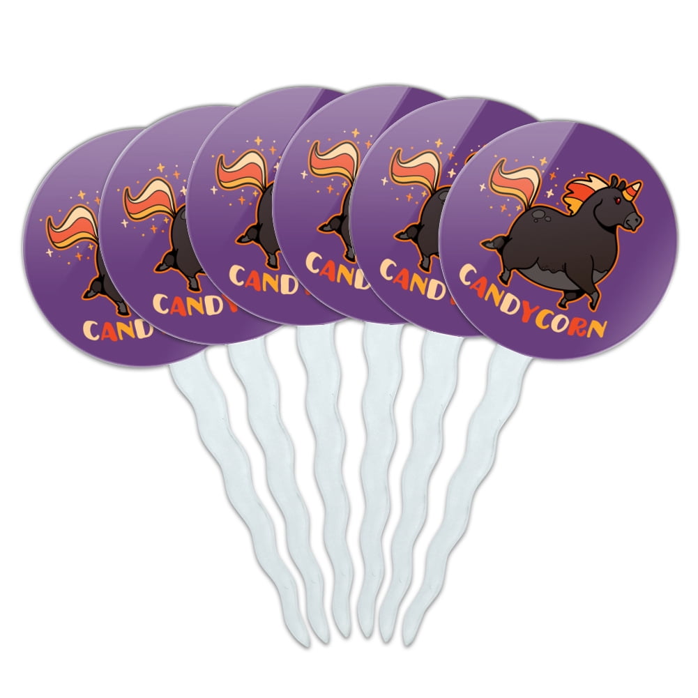 Candycorn Candy Corn Unicorn Halloween Cupcake Picks Toppers Decoration