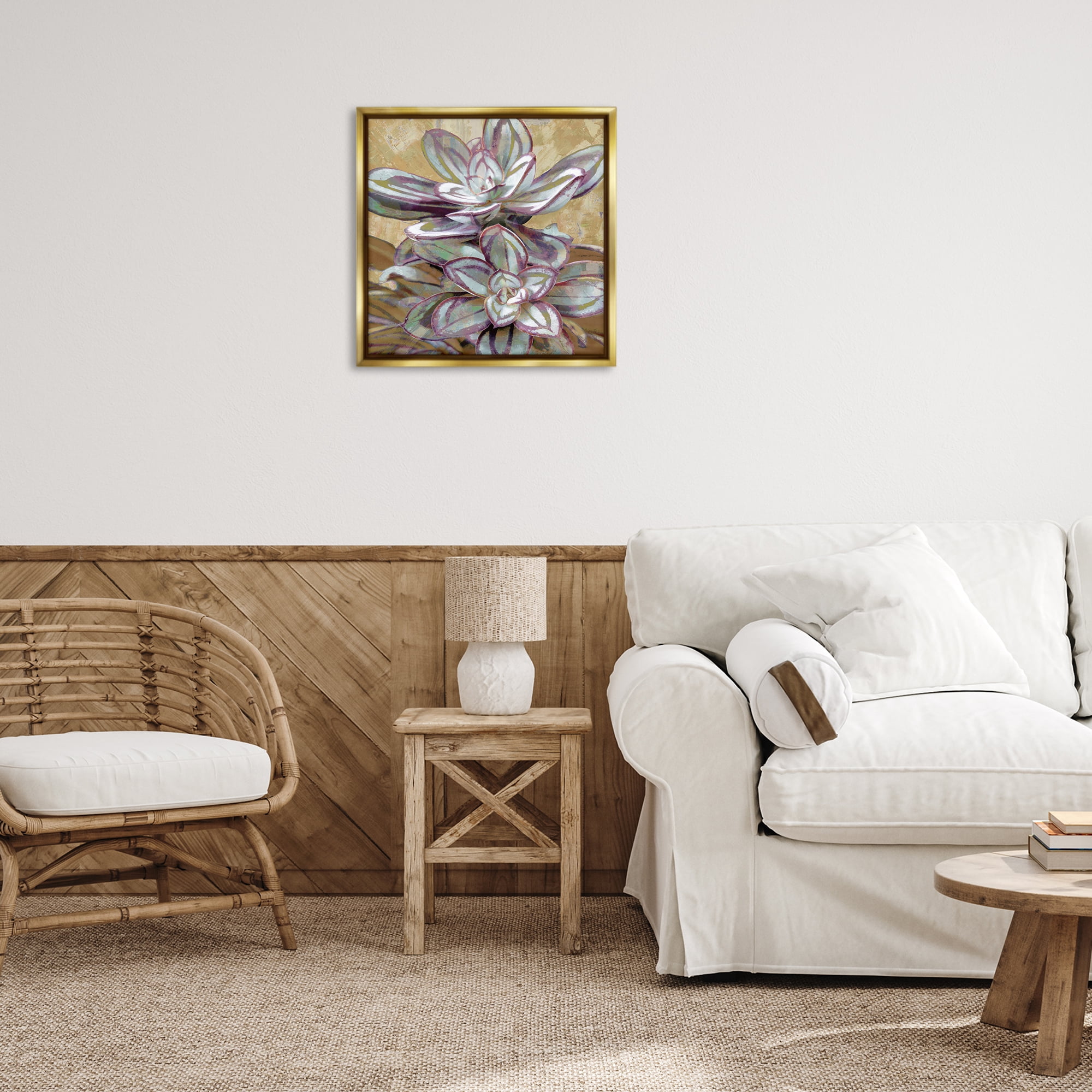 Stupell Industries Rustic Desert Succulents Plants & Flowers Painting Gold Floater Framed Canvas Art Print Wall Art, 25 x 25