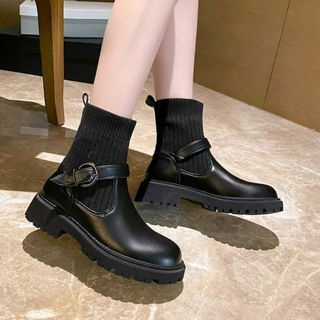 

Gubotare Work Boots Womens Cut Out Ankle Boots Stacked Heel Almond Toe Slip on Western Booties Black 7