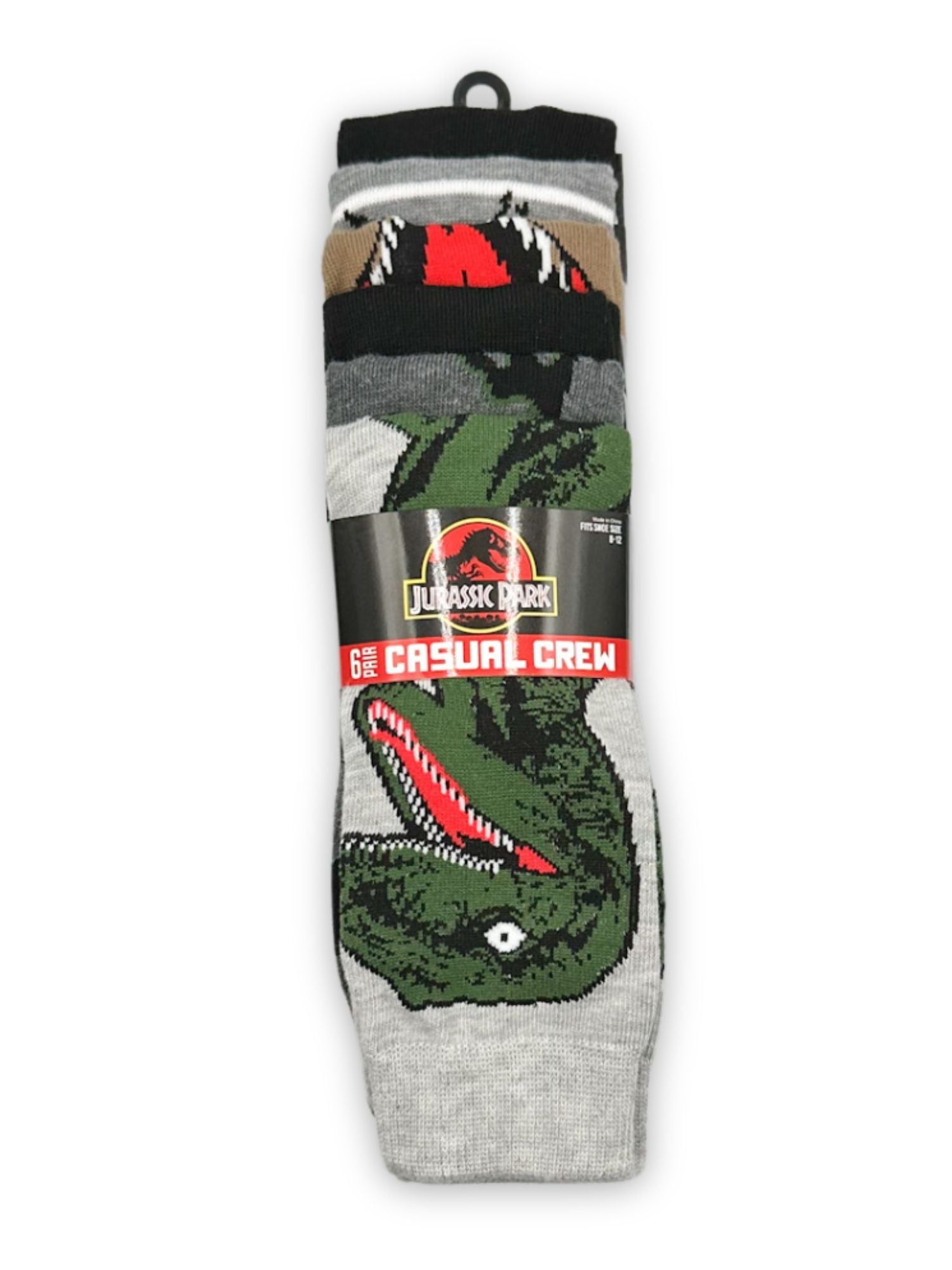 Jurassic Park Men's Casual Crew Socks, 6-Pack, Size 8-12