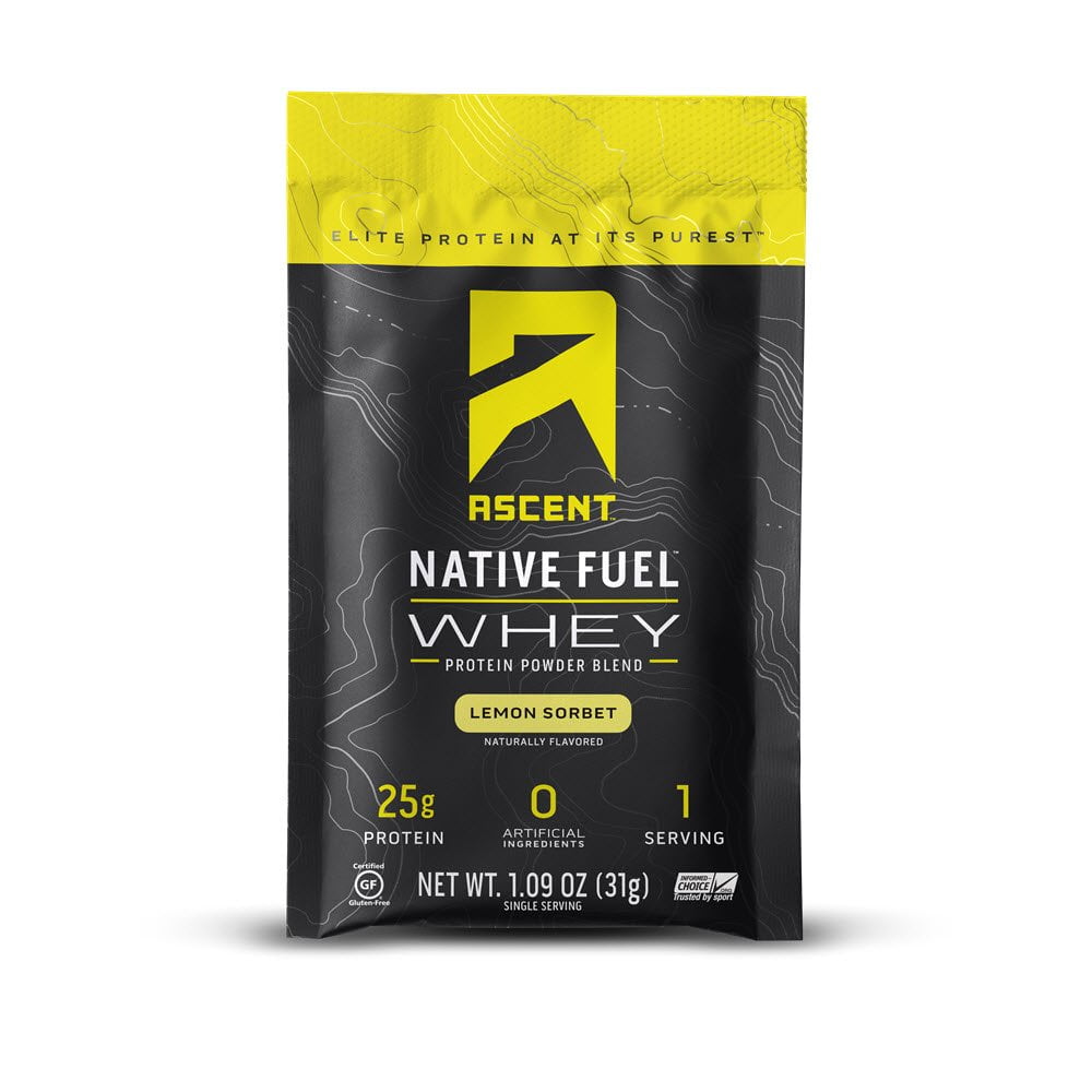 Ascent Native Fuel Whey Protein Powder Lemon Sorbet 15 Single Serving Packets