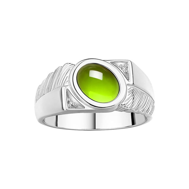 RYLOS Men's Rings Sterling Silver Cabochone Gemstone & Diamond Designer Peridot Rings For Men Size 12