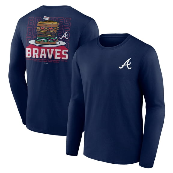 Men's Navy Atlanta Braves Blooper Burger Long Sleeve T-Shirt