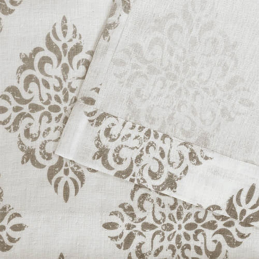 Exclusive Home Curtains Nagano Medallion Belgian Linen Rod Pocket Curtain Panel Pair, 54x84, Taupe