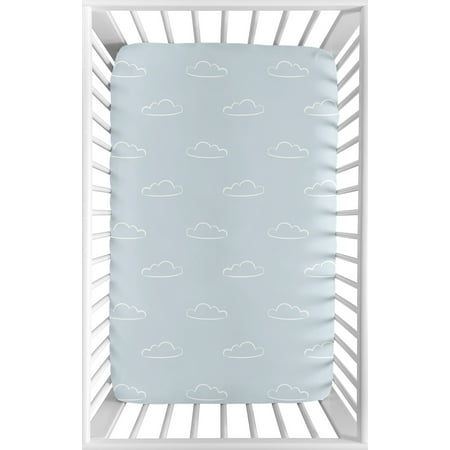 UPC: 0846480092315 | Vintage Airplane Blue Clouds Fitted Mini Crib Sheet by Sweet Jojo Designs