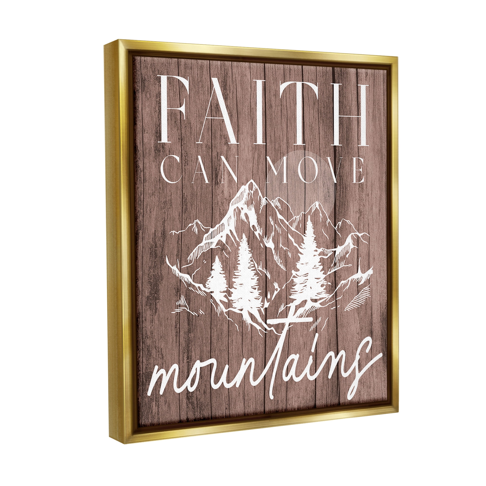 Stupell Industries Faith Can Move Mountains Landscape Painting Gold Floater Framed Canvas Art Print Wall Art, 17 x 21