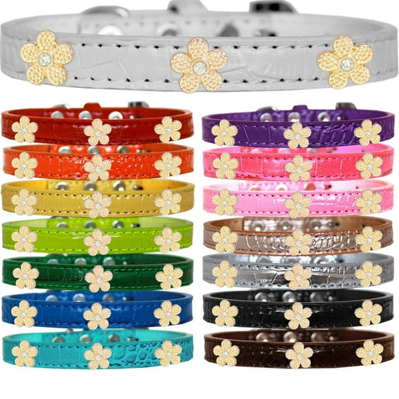 Dog, Puppy Pet Designer Croc Widget Collar, "Gold Flowers"