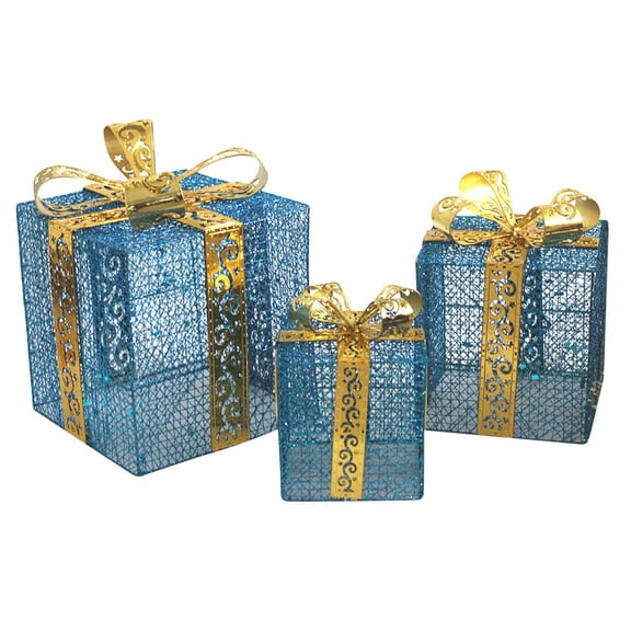 Tyidzon 3Pcs Christmas Decorations, Christmas Gift Boxes, Presents Boxes with Ribbon Bows Christmas Decorations for Xmas Tree, Yard, Home, Indoor Outdoor Holiday Decor