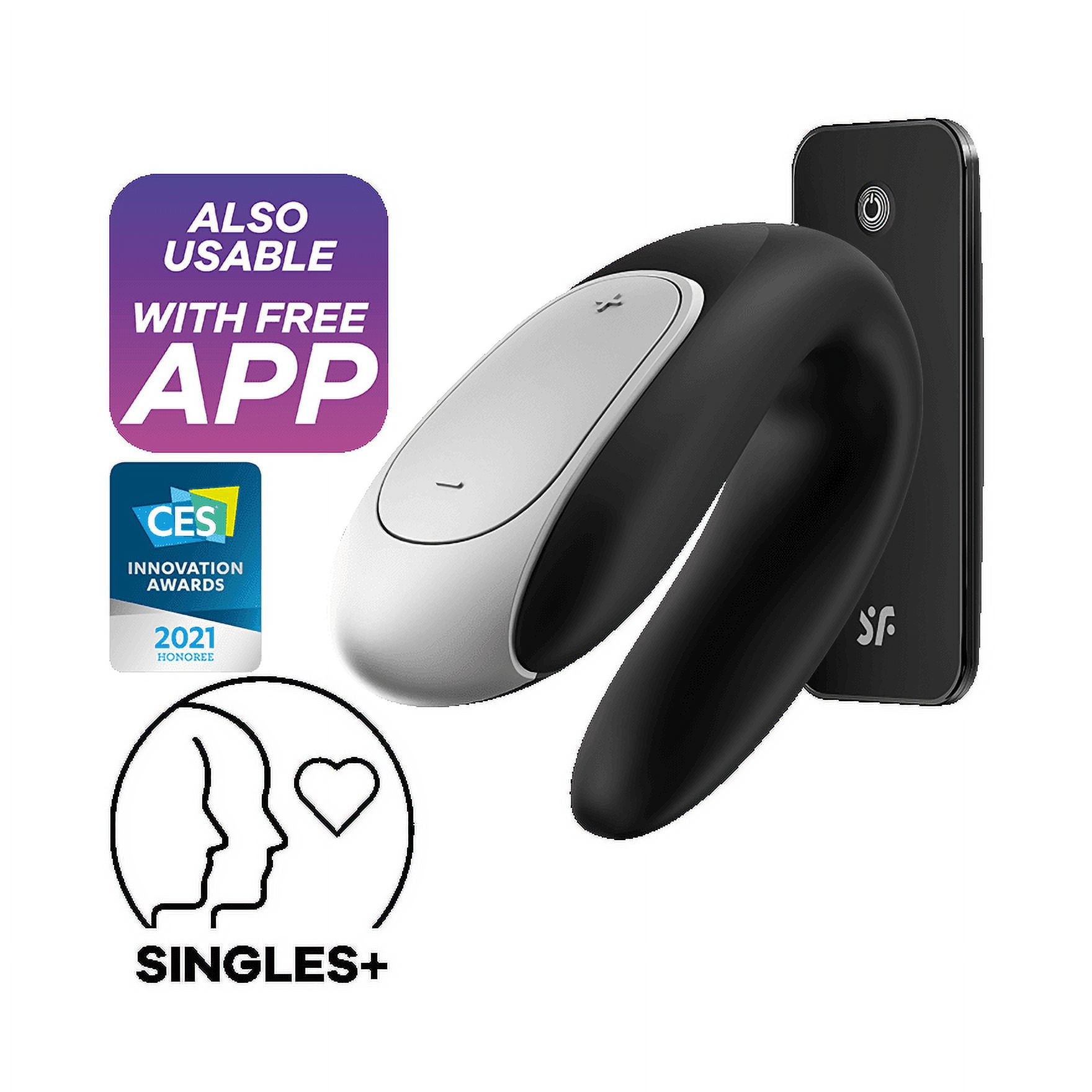 Satisfyer Double Fun Couples Vibrator with App Control and Wireless Remote - G-Spot and Clitoral Stimulation, Partner Toy, U-Shape - Compatible with Satisfyer App, Waterproof, Rechargeable (Black)