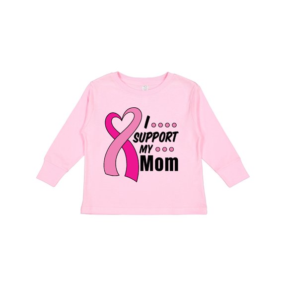 Inktastic Breast Cancer Awareness I Support My Mom with Pink Ribbon Boys or Girls Long Sleeve Toddler T-Shirt