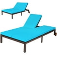 thumbnail image 2 of Costway 2-Person Patio Rattan Lounge Chair Chaise Recliner Adjustable Cushion Turquoise, 2 of 12