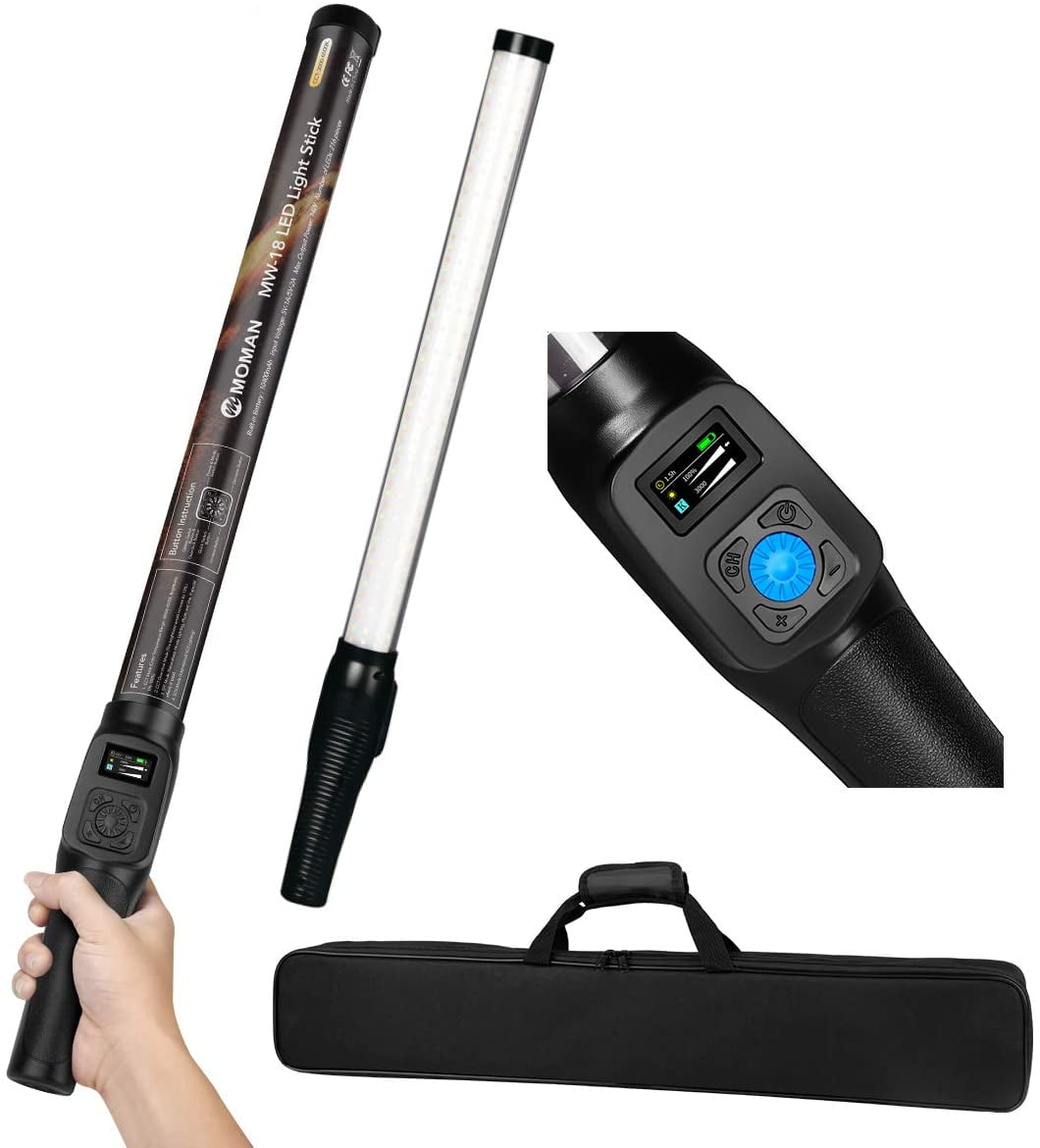 Moman MW18 Handheld LED Light Wand Rechargeable Photography Light Stick for Video Photo 3000K
