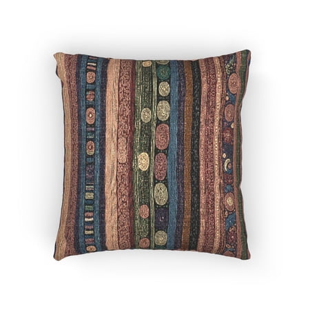 Teal Orange and Magenta Vertical Stripes and Geometric Circles Woven Pillow Cotton-Polyester Shell Bohemian Style
