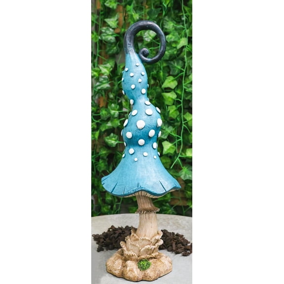Enchanted Fairy Garden Blue Spotted Crooked Toadstool Mushroom Figurine 17"H