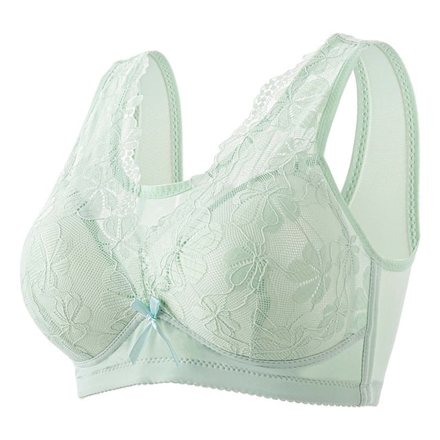 Virmaxy Womens Wireless Bra Oversized Gathered Comfortable Breathable Underwear (Plus Extended Buckle) Everyday Bra Embroidered Glossy Comfortable Breathable Bra Underwear No Rims Green-3 40