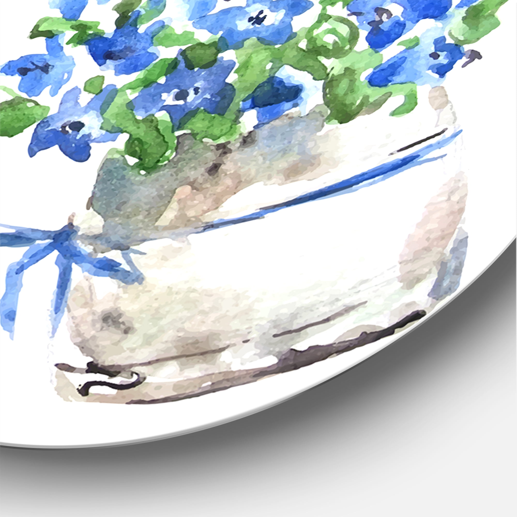 Designart 'Red and Blue Houseplants' Traditional Circle Metal Wall Art 23x23 - Disc of 23