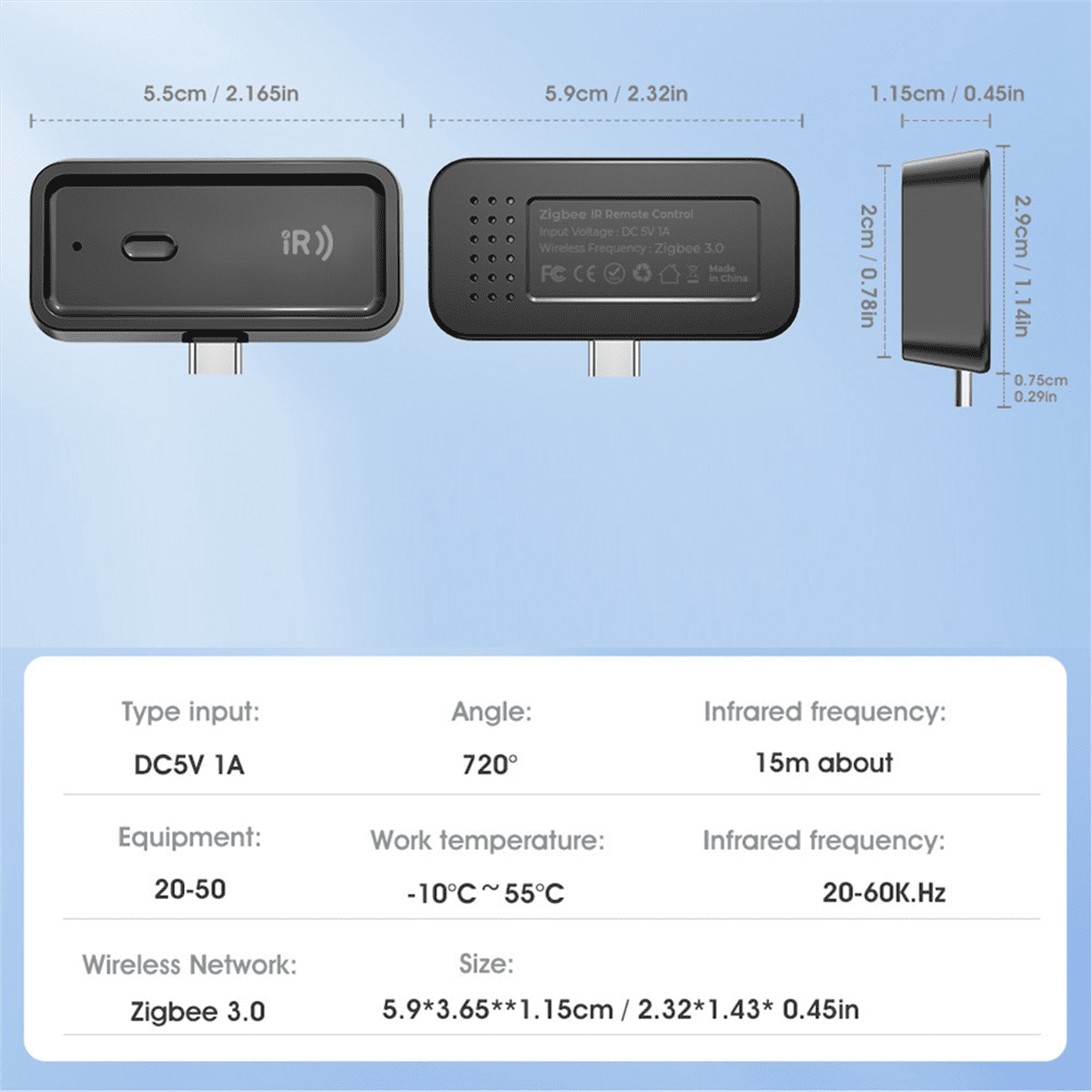 Mini Smart Zigbee IR Remote Control Smart Home Infrared Remote Controller with ZigBee LAN Cateway for Air Conditioner TV,1 x IR Smart Remote Control 1 x Wired Gateway(with line),Black & White