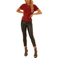 thumbnail image 2 of INSPIRE CHIC Haut en Velours à Sequins pour Femmes Col Rond Manches Courtes Blouse de Soirée TP Rouge, 2 of 6
