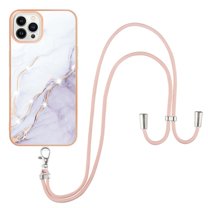 Feishell Crossbody Case Compatible with iPhone 14 Pro Max,with Adjustable Lanyard Strap,Fashion Marble Pattern Design Soft Silicone Shockproof Protective Phone Case for Girls Women,F
