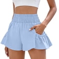thumbnail image 2 of Women's Athletic Shorts High Waisted Flowy Shorts with Pockets Elastic Running Gym Workout Shorts Sky Blue 2XL, 2 of 7