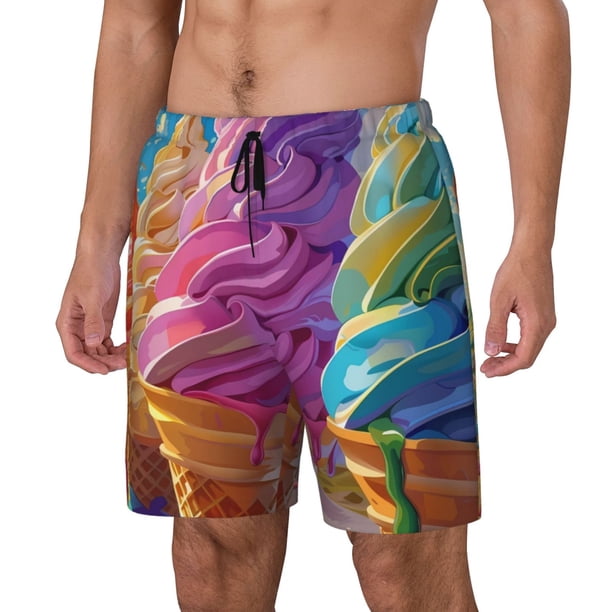 Fotbe Rainbow Melting Ice Cream Traje de Baño para Hombre – Shorts de Natación de Secado Rápido con Forro y Bolsillos-Large